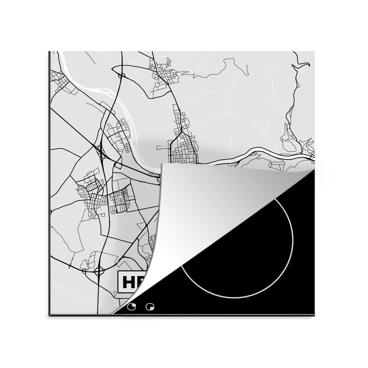 MuchoWow Herdblende-/Abdeckplatte Karte - Deutschland - Heidelberg - Karte - Stadtplan, Vinyl, (1 tlg), 78x78 cm, Ceranfeldabdeckung, Arbeitsplatte für küche