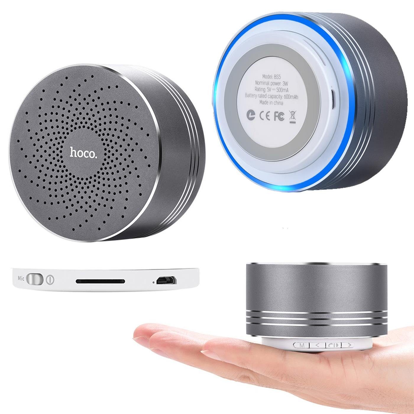 HOCO BS30 Premium MicroSD Bluetooth Silber 2.1 (3 Portable-Lautsprecher Slot Akku Sound W, V Robust) 1 tragbar Lautsprecher