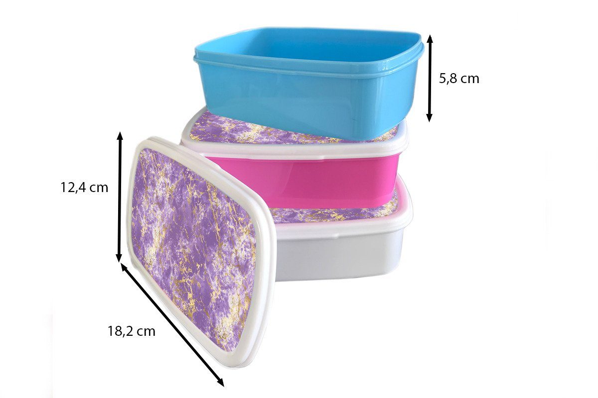 MuchoWow Lunchbox Marmor - Lila - Brotdose für rosa Kinder, - Brotbox Muster, (2-tlg), Erwachsene, Mädchen, Snackbox, Kunststoff, Gold Kunststoff
