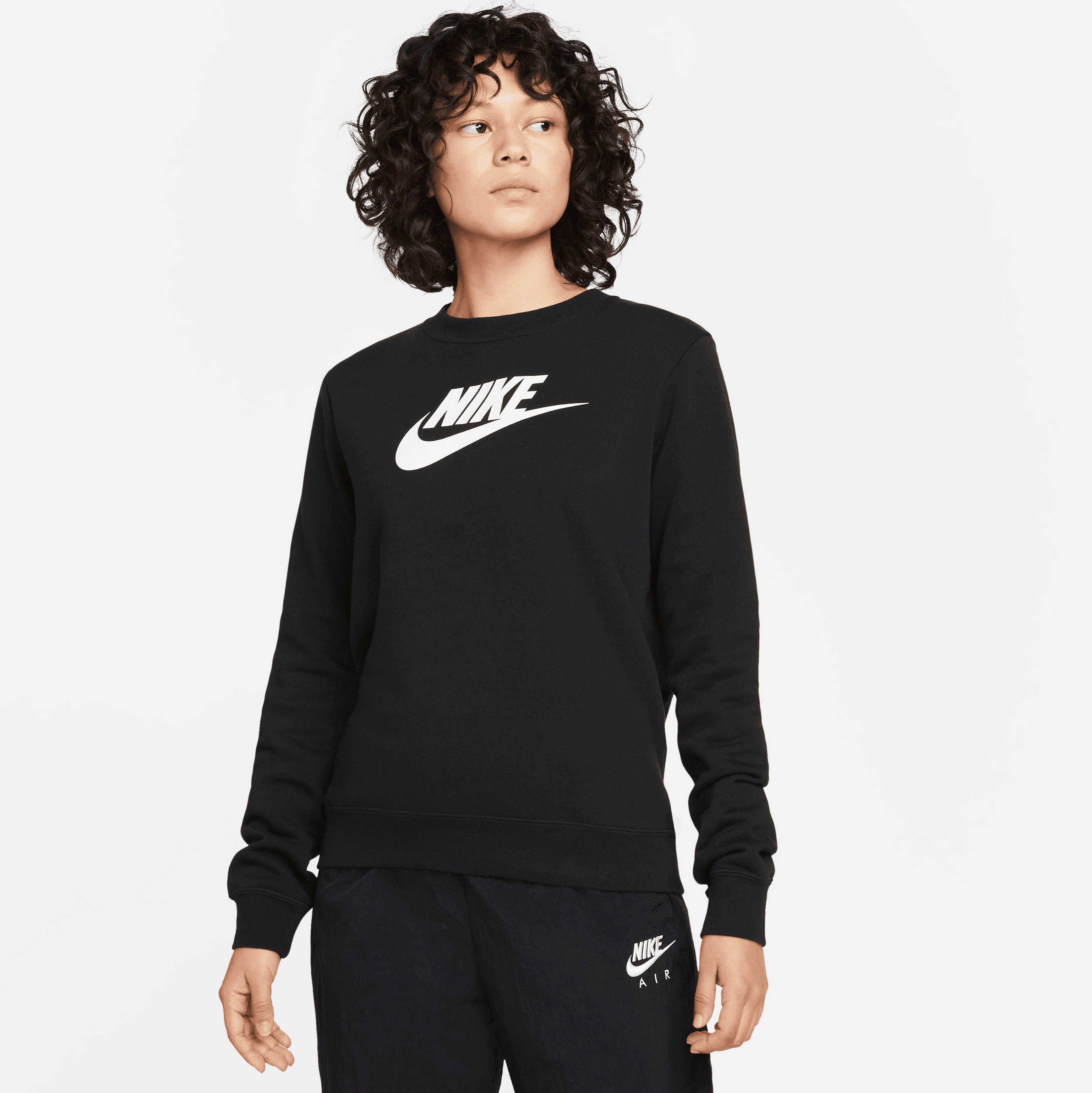 Logo Crew-Neck Nike Club BLACK/WHITE Sweatshirt Fleece Sweatshirt Women's Sportswear