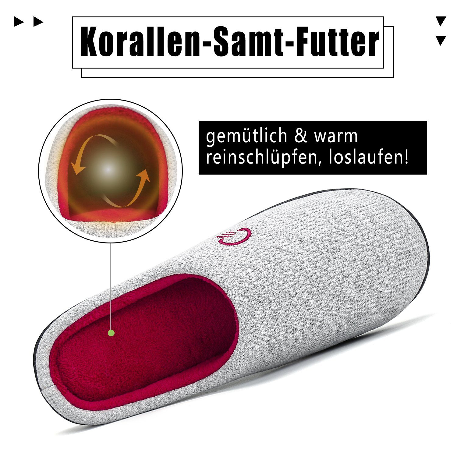 Home & Joy London Hausschuh (mit Memory-Foam Fußbett weich & warm gefüttert, bequem, rutschfest) Pantoffeln Latschen Schlappen Slipper Pantoletten Winter Fell-Imitat