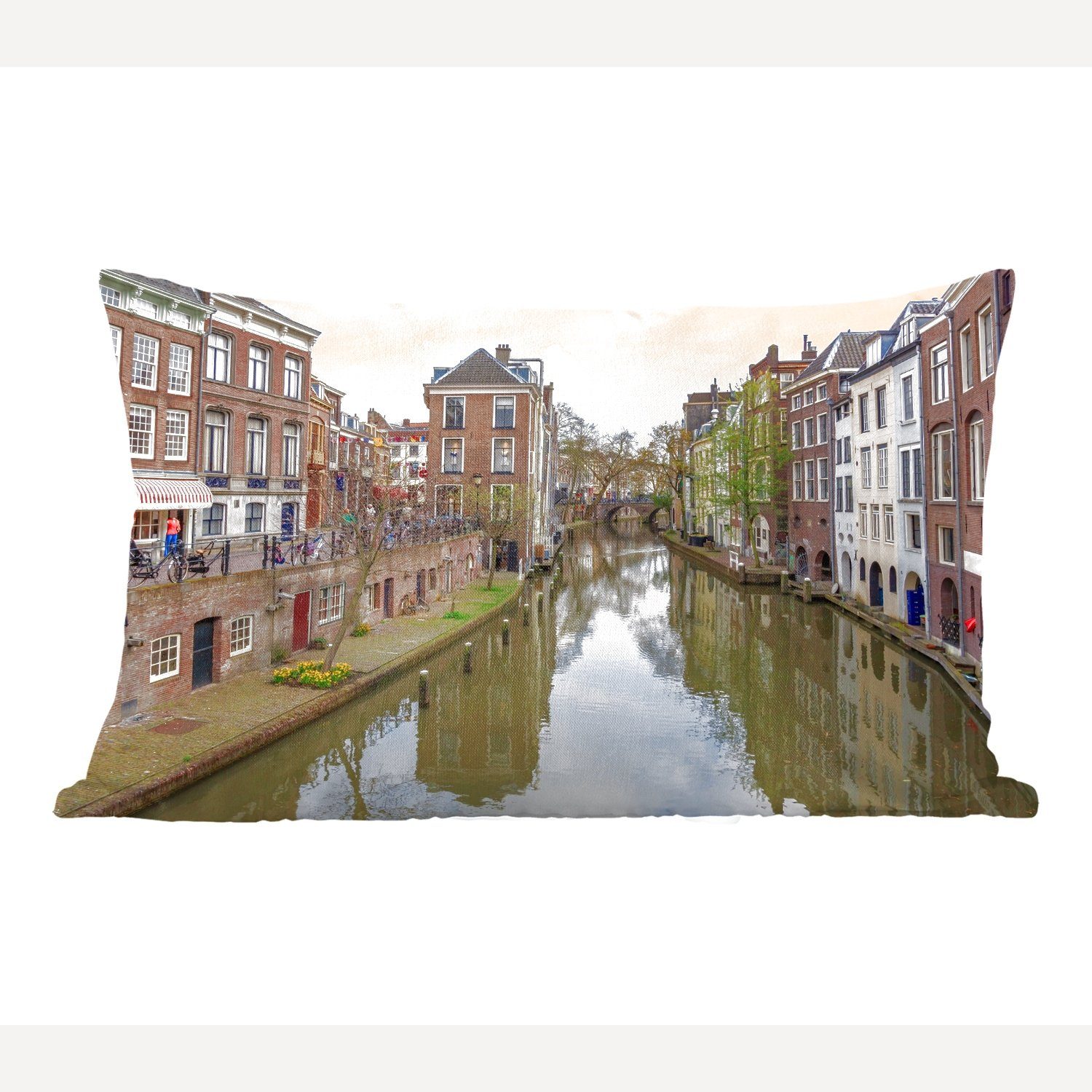MuchoWow Dekokissen Architektur - Utrecht - Kanal, Wohzimmer Dekoration, Zierkissen, Dekokissen mit Füllung, Schlafzimmer