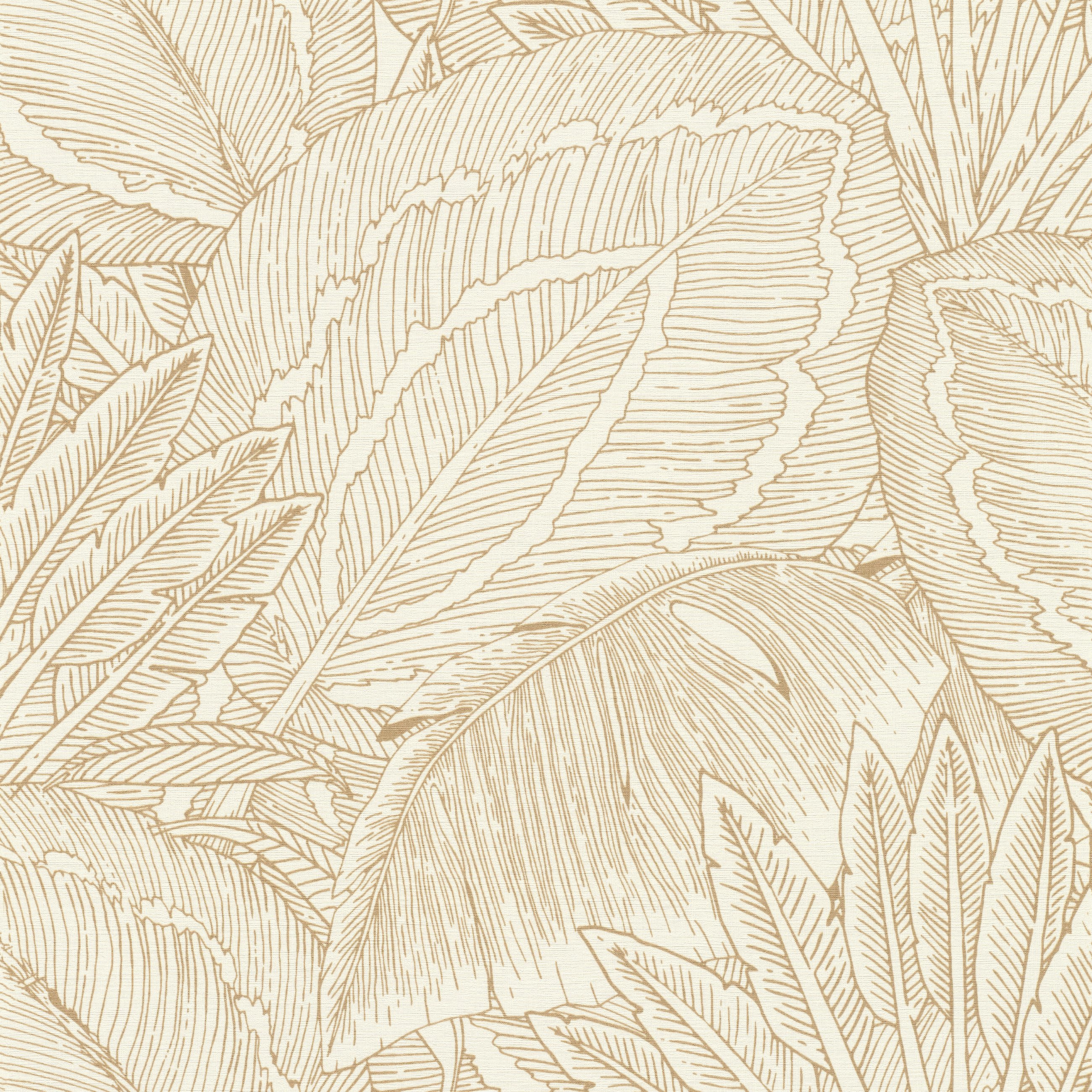 Rasch Vliestapete Blätter & Botanisches Muster - Vinyltapete Gold, floral, (1 Rolle, 1 St., 10,05 m x 0,53 m), Lichtbeständige Farben - Feucht abwischbar - Restlost abziehbar