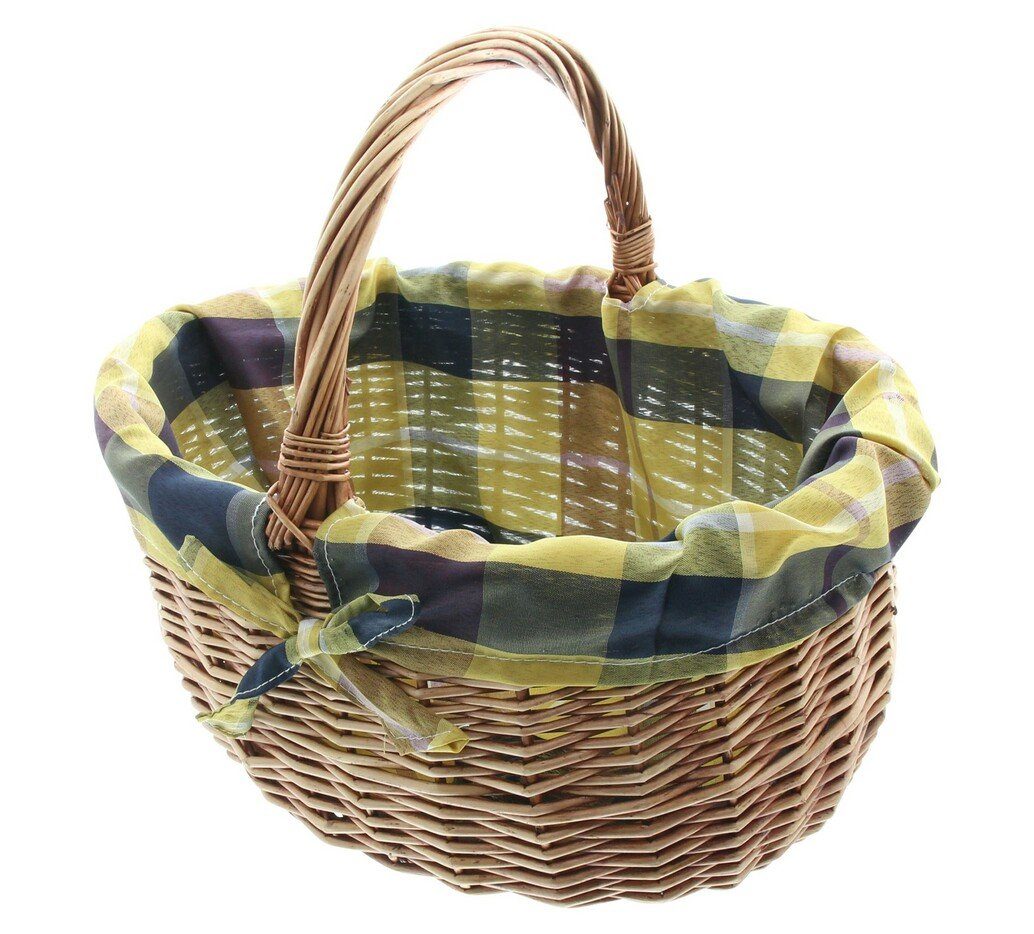 Dekoleidenschaft Einkaufskorb "Karo" aus Weide, großer Bügelkorb, Weidenkorb, Picknickkorb, mit karierter Textileinlage in 2 Varianten, Autokorb, Tragekorb