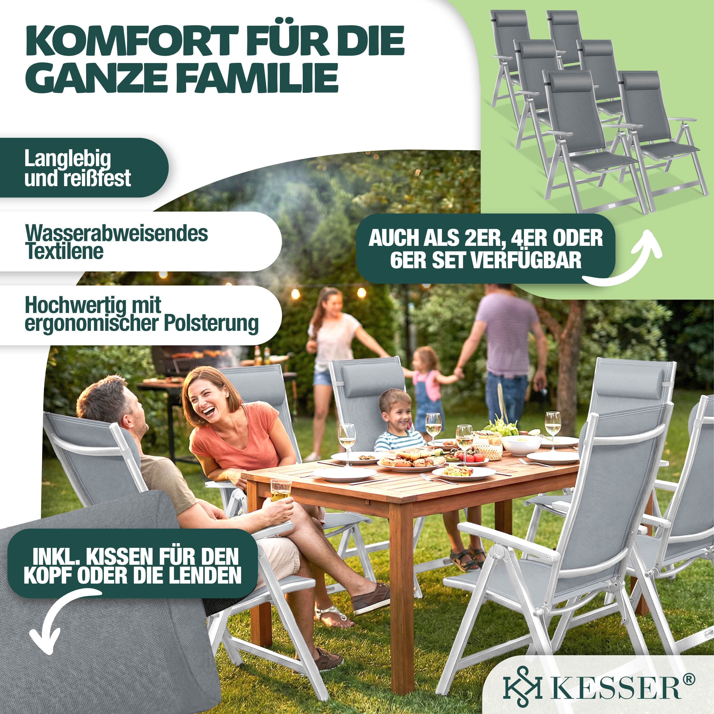 KESSER Gartenstuhl (1 St), Hochlehner mit Armlehnen Aluminium Klappstuhl