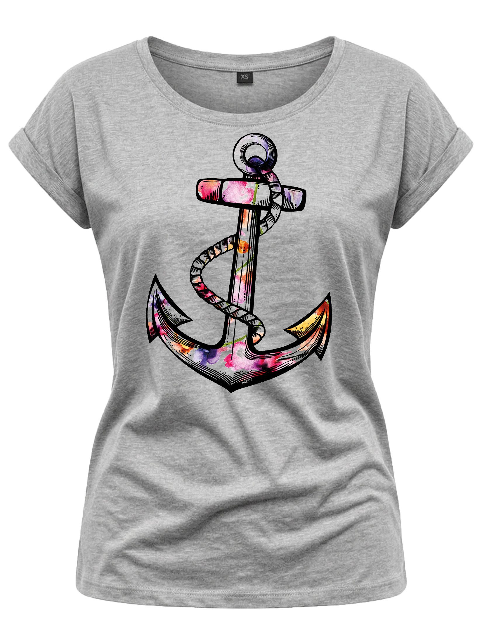 Tunikashirt Damen Top mit Blumen Motiv Sommer T-Shirt Oversize Print Blumenmuster