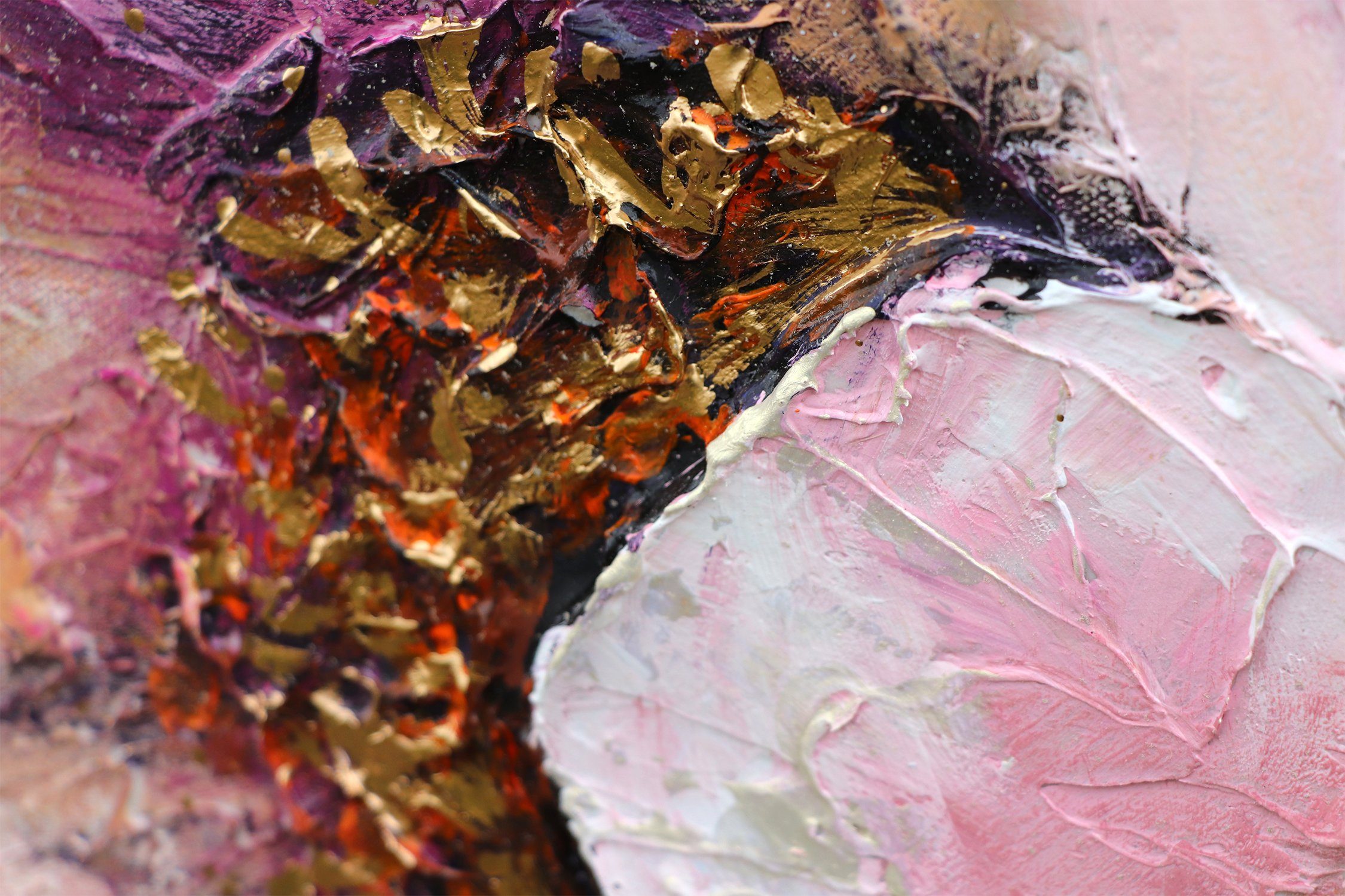 YS-Art Gemälde Pfingstrosen, Blumen, Pfingstrose Weiß Gold Schwarz Leinwand Bild Handgemalt