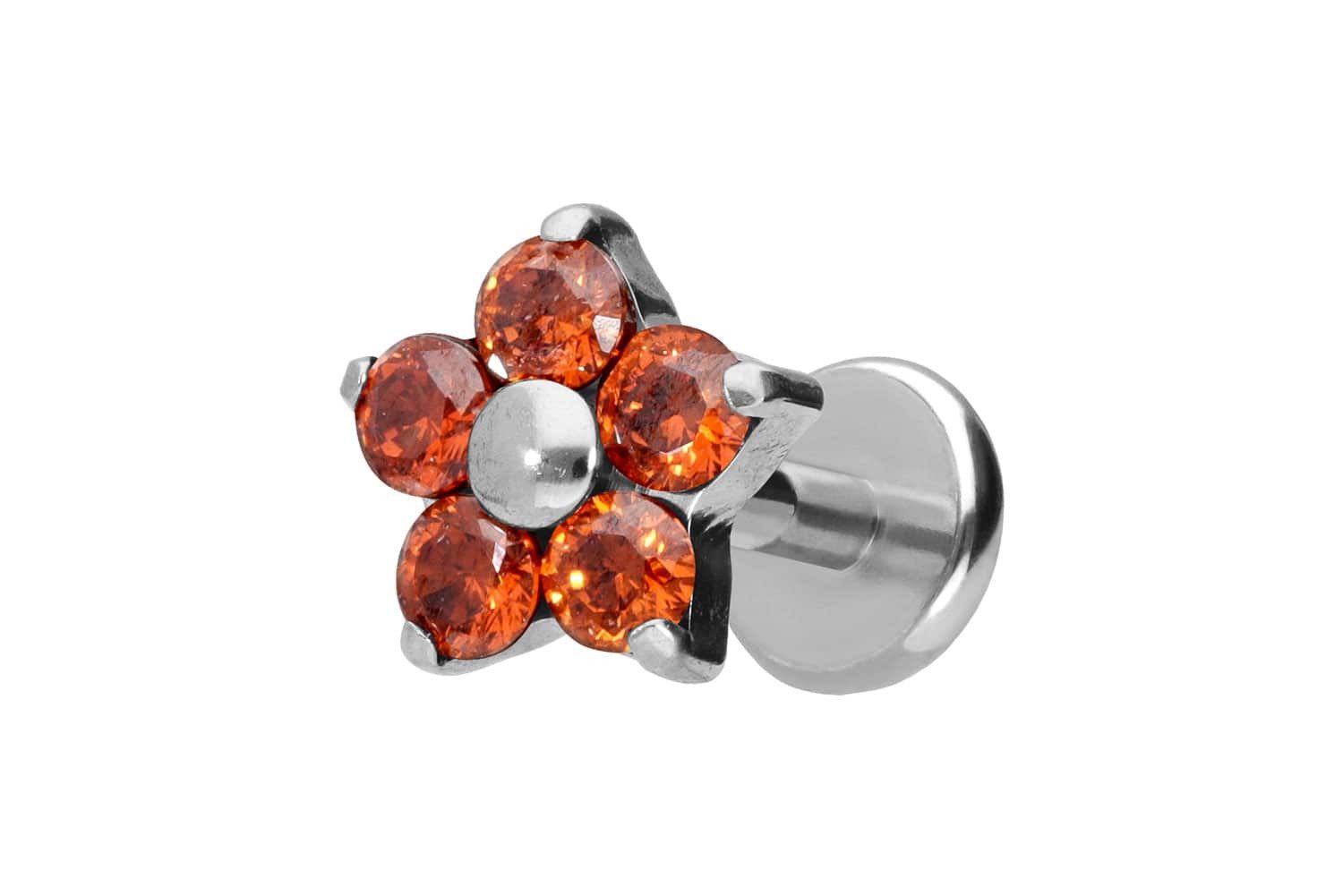 PIERCINGLINE Piercing-Set Titan Labret mit Push Fit KRISTALLBLUME (Labrets, 1-tlg)