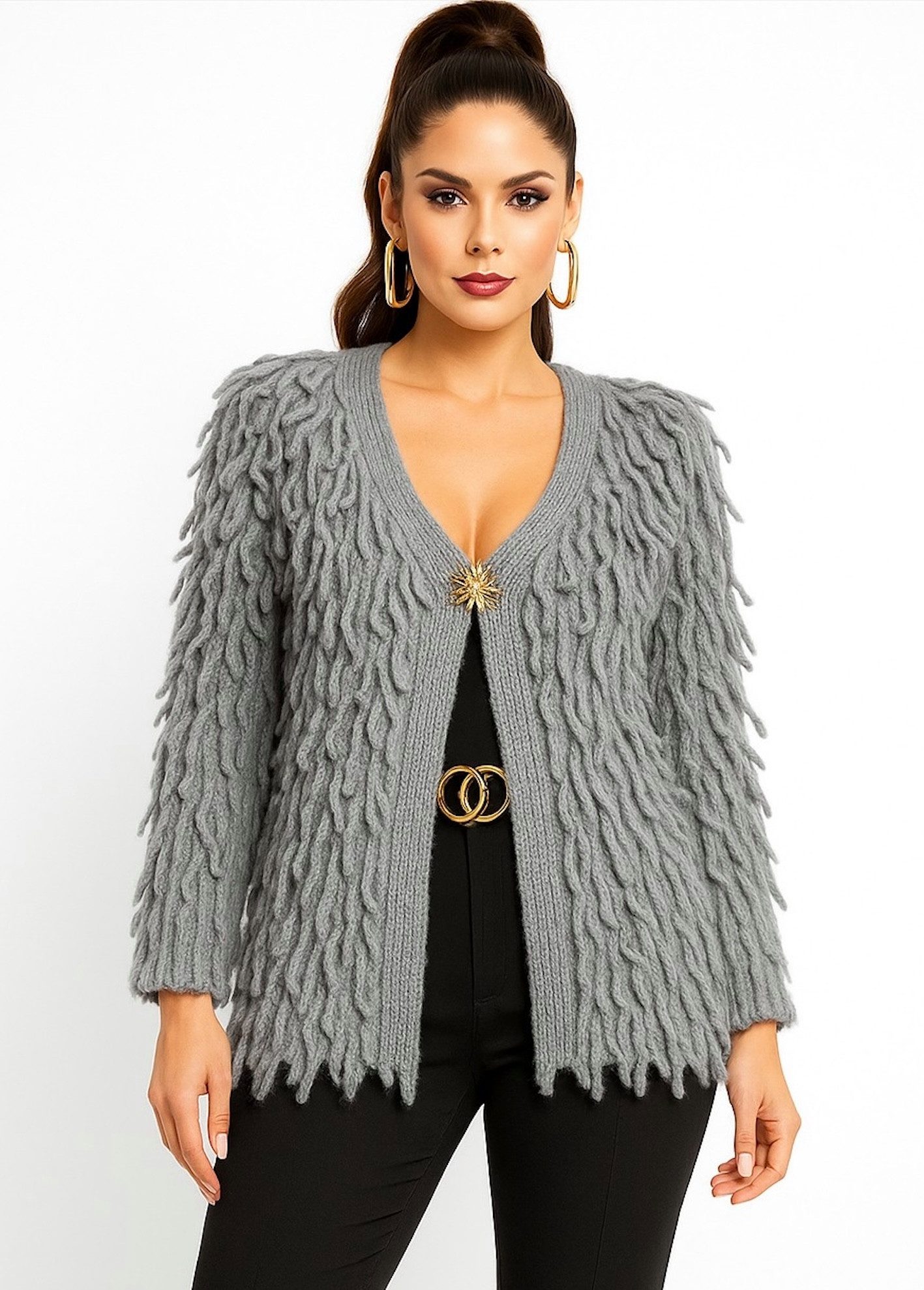 Worldclassca Cardigan WORLDCLASSCA Strickjacke Cardigan Fransen Strickpulllover mit Knopf Neue Kollektion - Stilvolle und gemütliche Strickmode für Damen