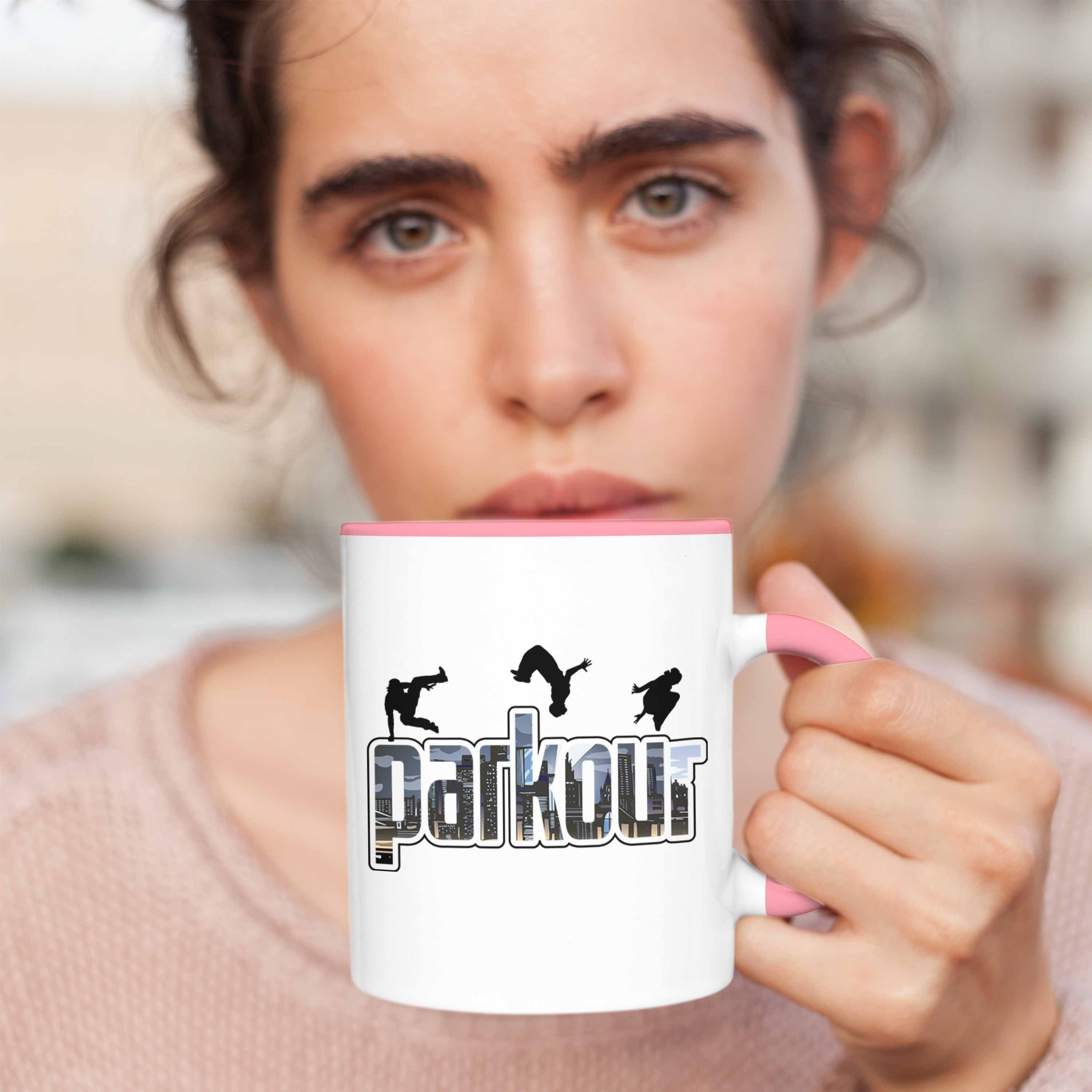 Trendation Tasse Tasse für Parkour Fans Sports Sportler Freerunnin Urbanen Rosa Geschenk für