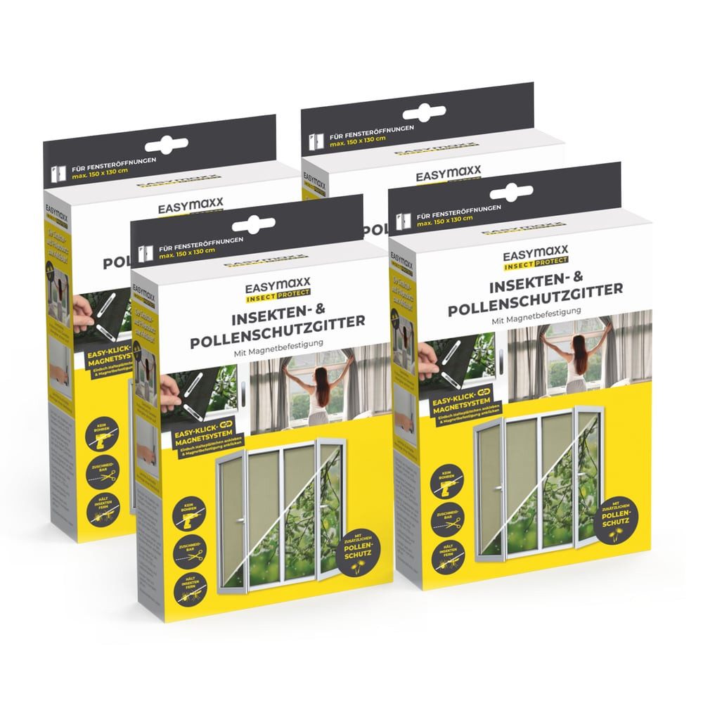 EASYmaxx Insektenschutz-Fensterrahmen Insect Protect Insekten- & Pollenschutzgitter 150 x 130 cm, (4-St), Moskitonetz zuschneidbar, Einfache Montage mit 12 Magneten