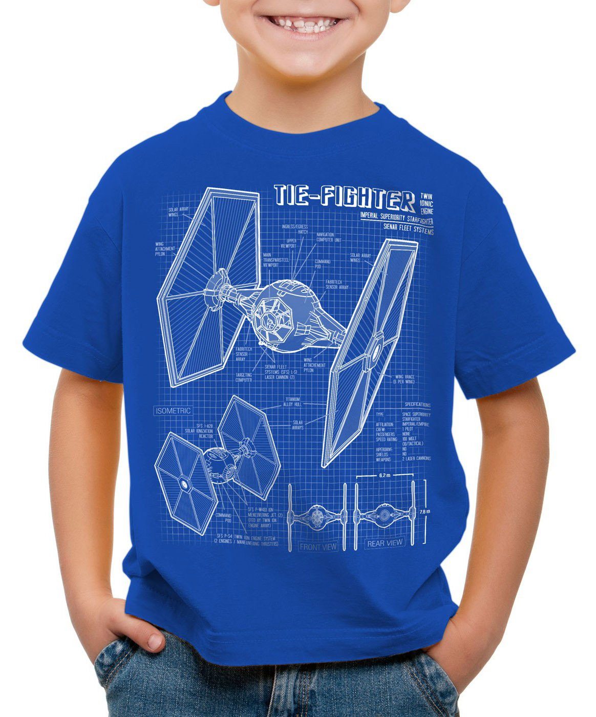 Kinder T-Shirt T-Shirt TIE Print-Shirt style3 blaupause Jäger fighter