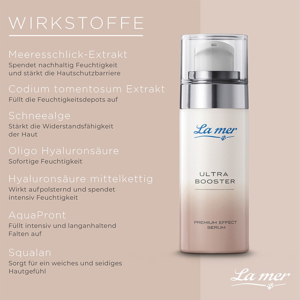 La mer Gesichtspflege Ultra Booster Premium Effect Serum – Hyaluron Feuchtigkeitsserum Multiaktives Anti-Aging Serum mit Tiefenwirkung, spendet intensive Feuchtigkeit, glättet Fältchen und stärkt die Hautkonturen