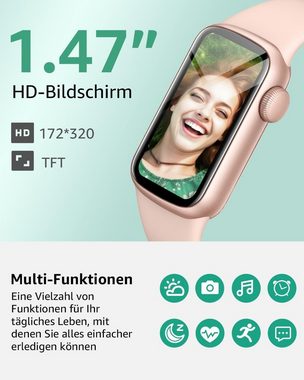 ASWEE Fur Damen Herren Mit Fitness Tracker 137+ Sportmodi Smartwatch (1.47 Zoll, Android / iOS), mit Herzfrequenz SpO2 Schlafmonitor Schrittzähler, IP68 Wasserdicht
