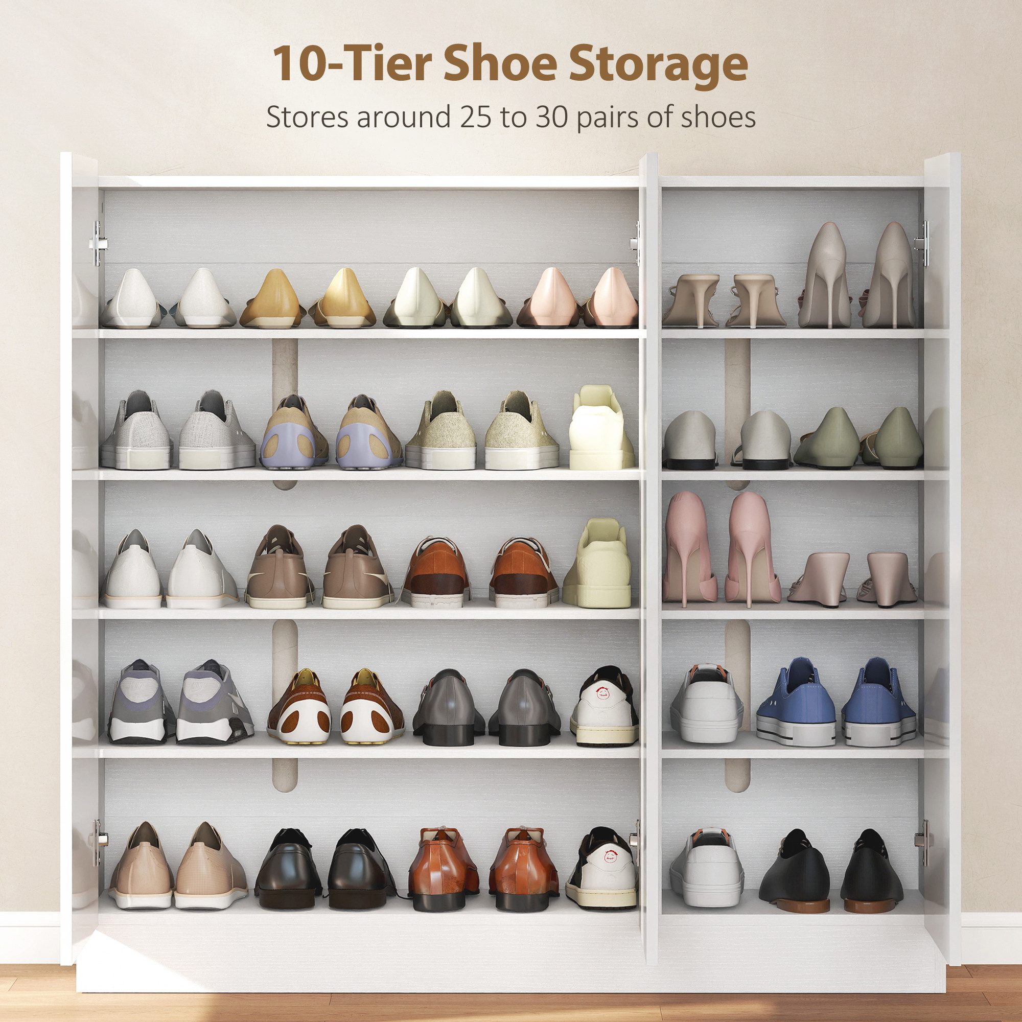 HOMCOM Schuhschrank Schuhregal mit Belüftungslöchern, Hochglanztüren (Schuhkommode, 1-St., Schuhaufbewahrung) verstellbare Regale, Weiß – Bild 4 von 5