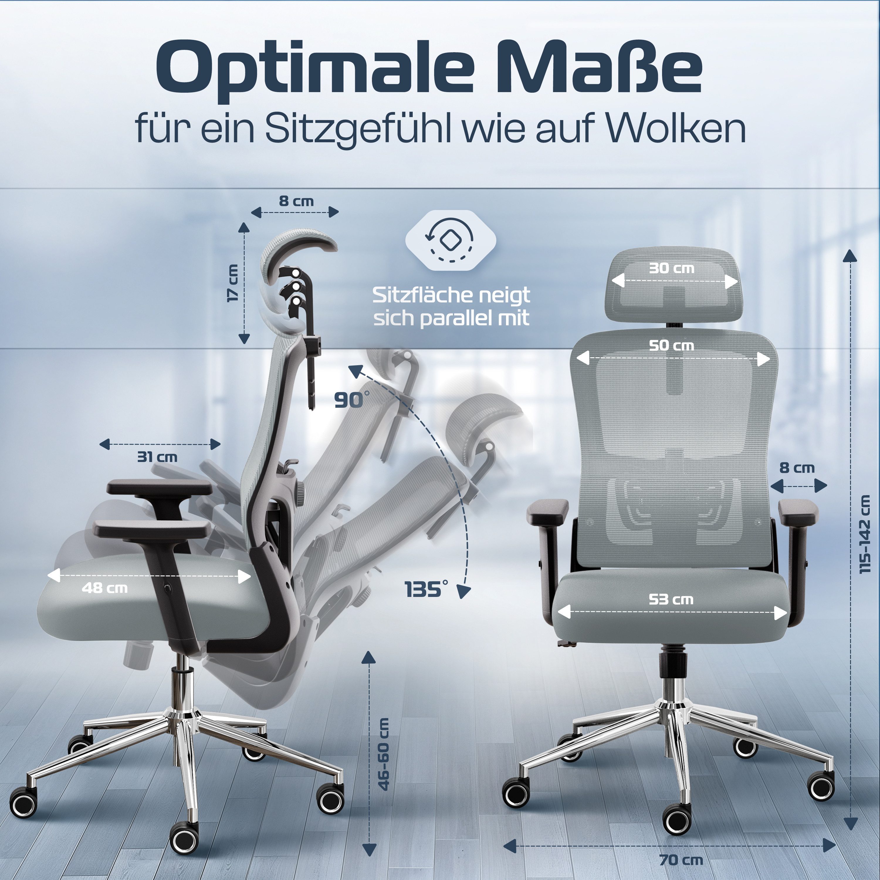 CLOUVOU Bürostuhl ergonomisch, Schreibtischstuhl bis 150 kg - Testsieger (B günstig online kaufen