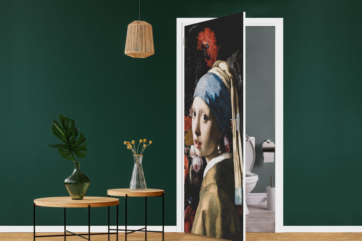 Mädchen Türaufkleber, mit de dem Perlenohrring cm Fototapete St), - Das (1 Jan MuchoWow Matt, Heem, Davidsz Tür, bedruckt, Vermeer für 75x205 - Türtapete