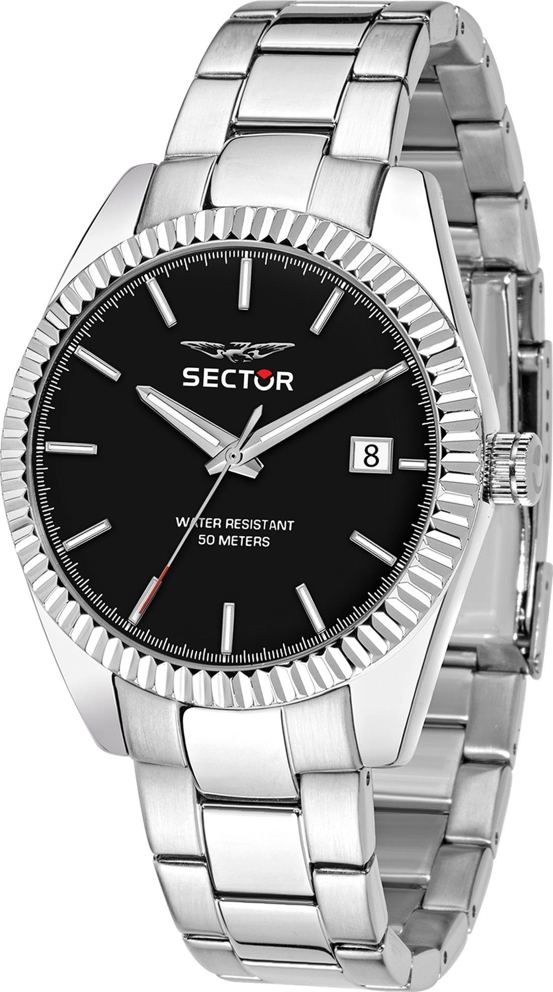Sector Quarzuhr Sector Herren Armbanduhr Analog, (Analoguhr), Herren Armbanduhr rund, mittel (ca. 35mm), Edelstahlarmband silber, Fa
