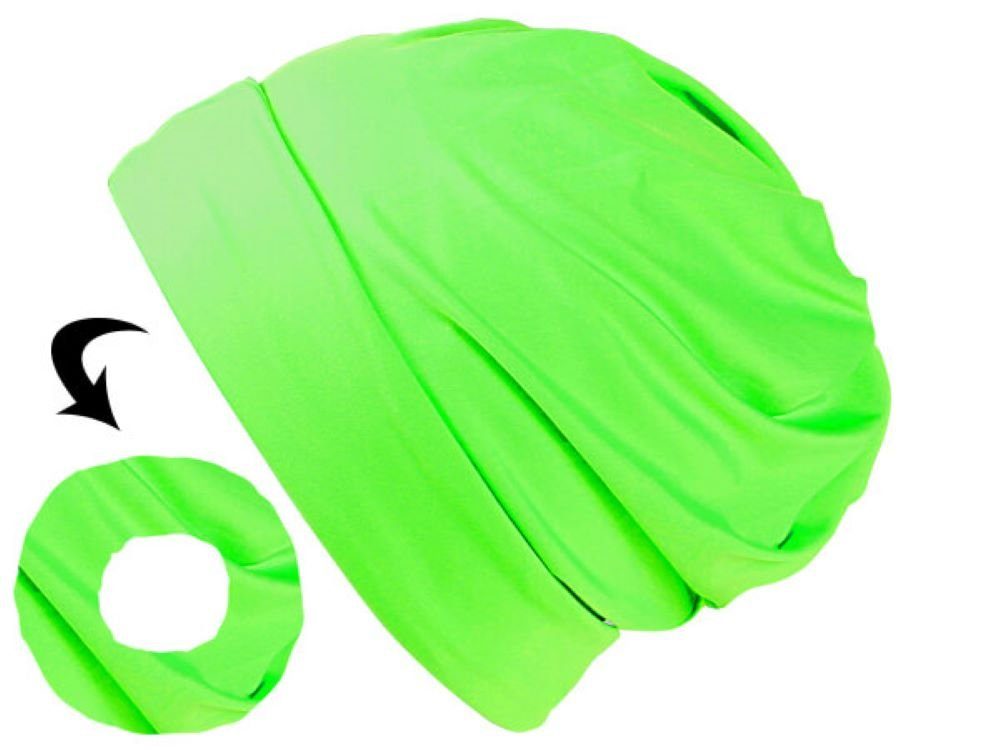 Tini - Shirts Beanie Long Beanie Schlauch Tuch / Zopflochmütze Slouch Beanie - loop Schal Tuch und Zopflochmütze in einem - Ponytail Mütze neon grün