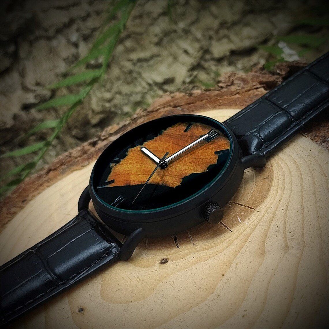 Holzwerk Quarzuhr Epoxidharz Edelstahl & Leder Armbanduhr, Epoxidharz Unikate, ideal auch als Geschenk, inkl. Uhrenbox