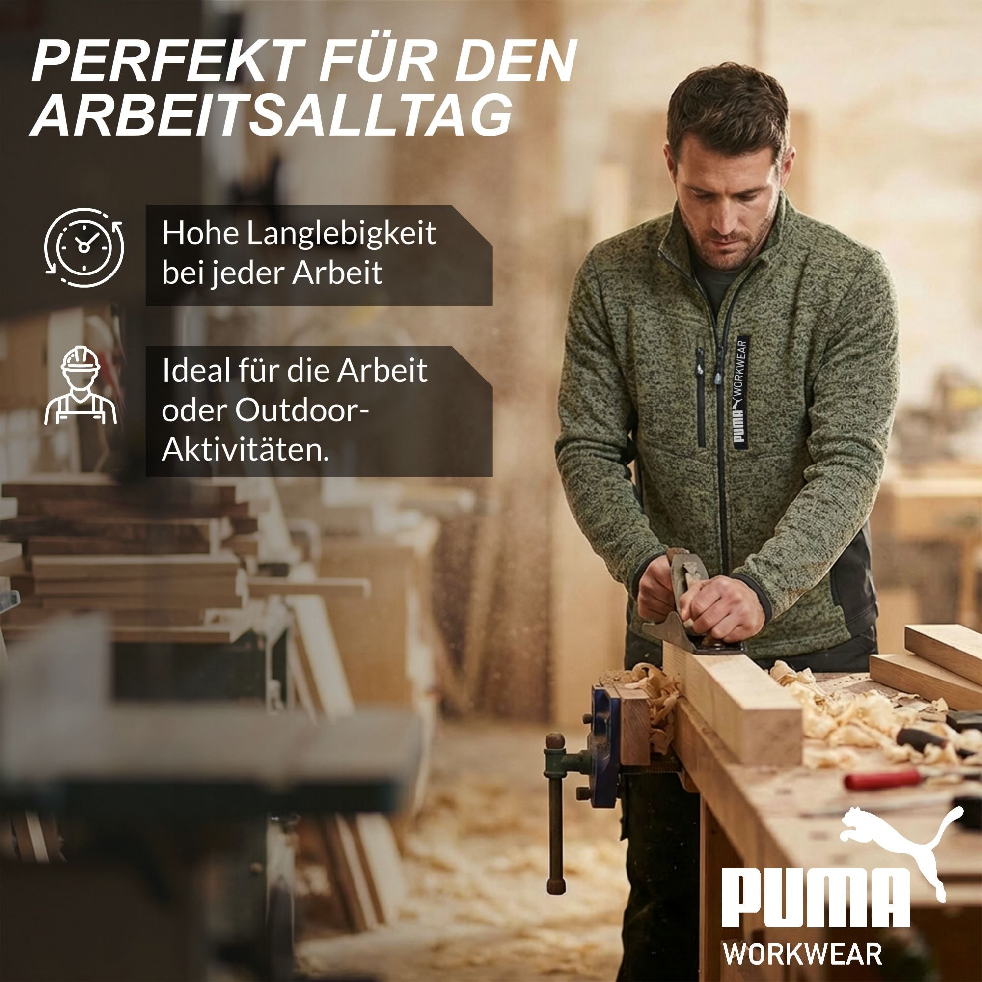 PUMA Workwear Fleecejacke Strickfleecejacke mit Stehkragen, verlängertes Rückenteil – Bild 5 von 5