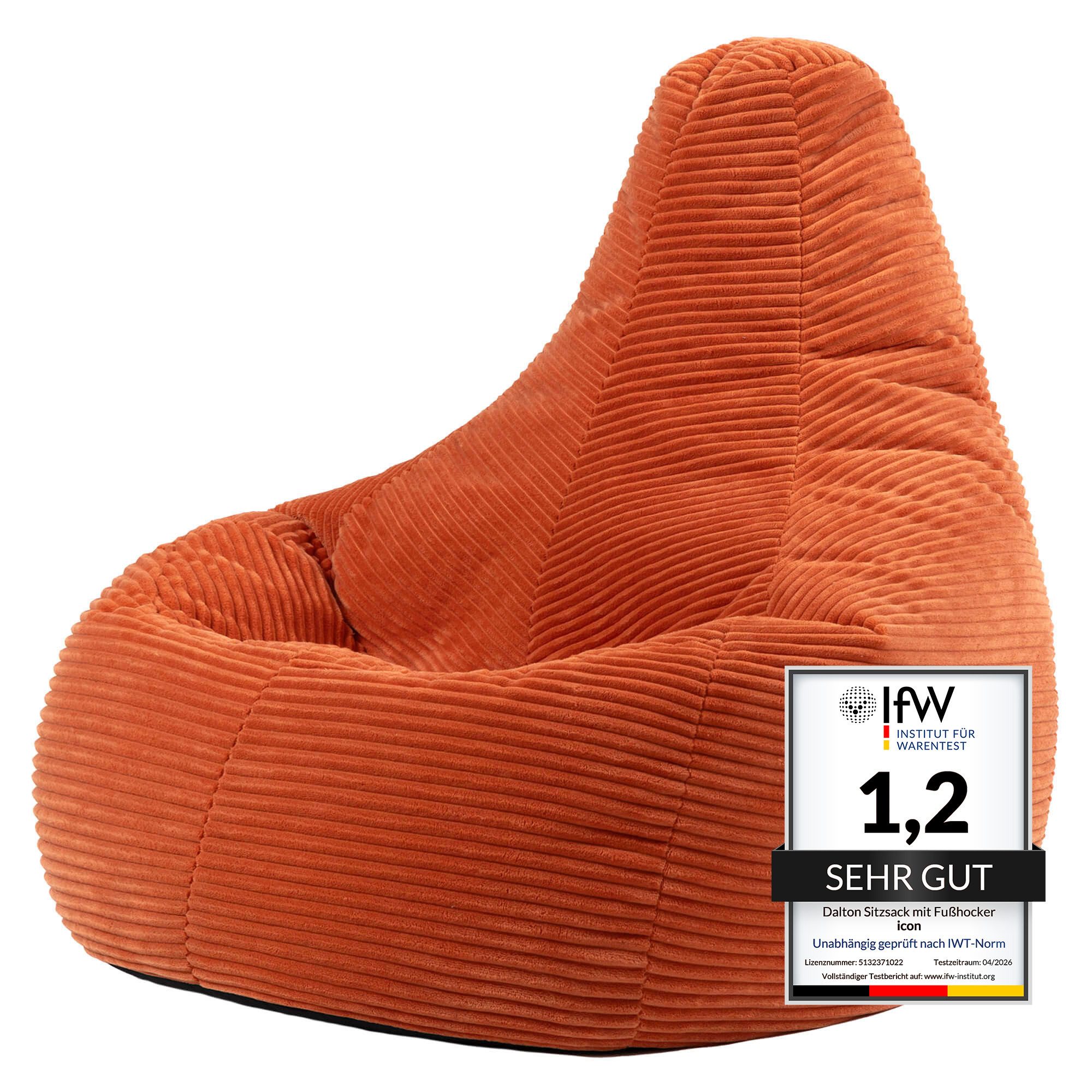 icon Sitzsack Sessel mit Rückenlehne aus Cord „Dalton“, Sitzsack XXL, Gaming Sitzsack, Made in Germany, Erwachsene & Kinder