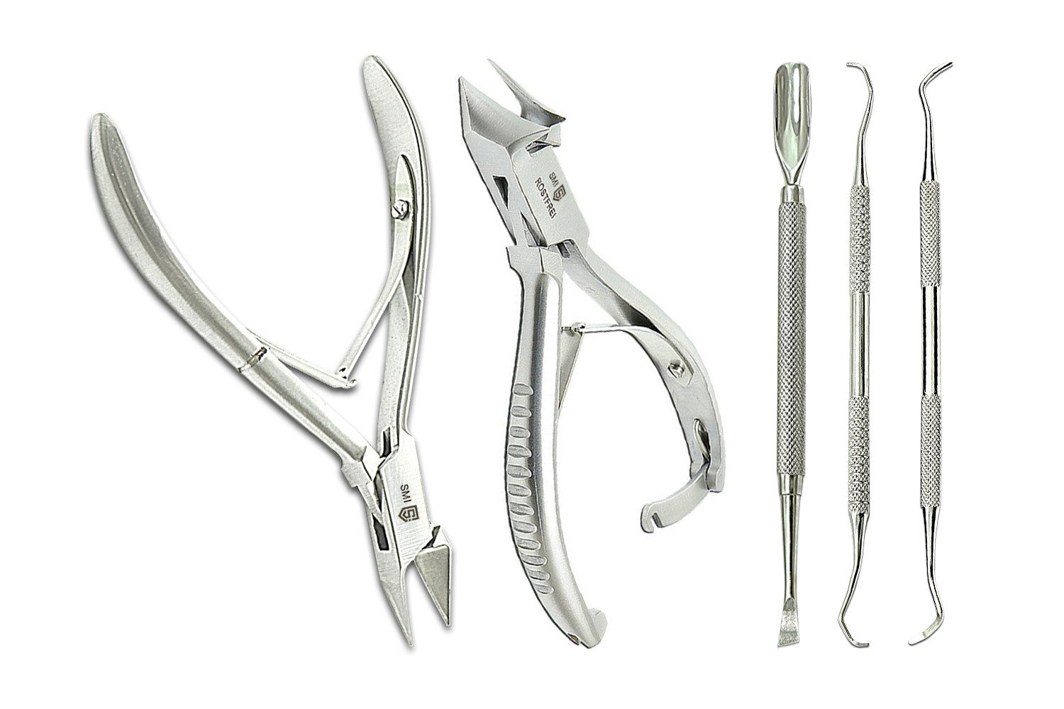 SMI Nagelzange Kopfschneider Eckenzange Fußpflege Set Nagelhautschieber Nagelheber, 5-tlg., 5-tlg, Für starke, dicke und eingewachsene Nägel Edelstahl