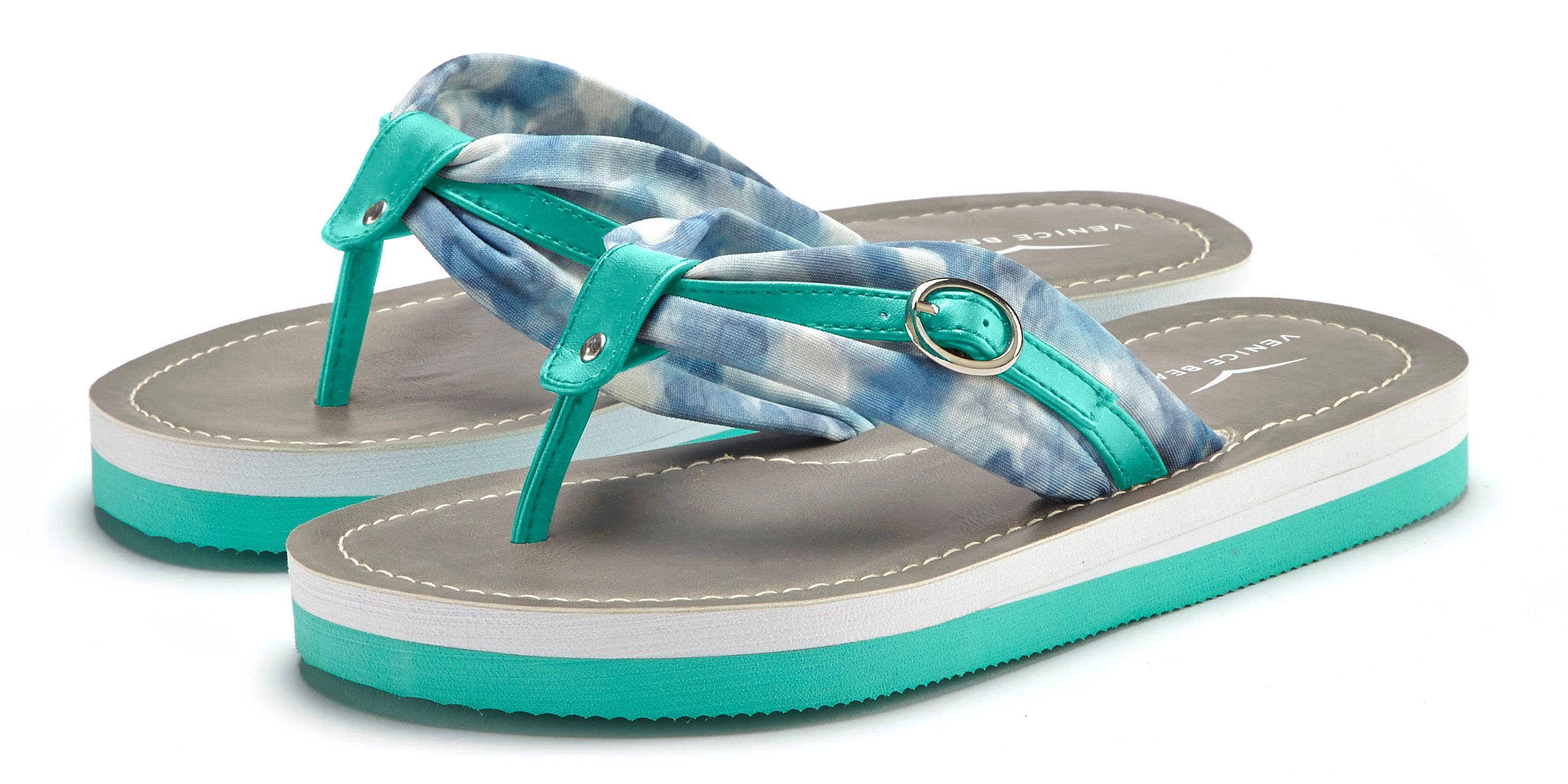 Venice Beach Badezehentrenner Sandale, Pantolette, Badeschuh, Flip Flop mit modischem Print VEGAN