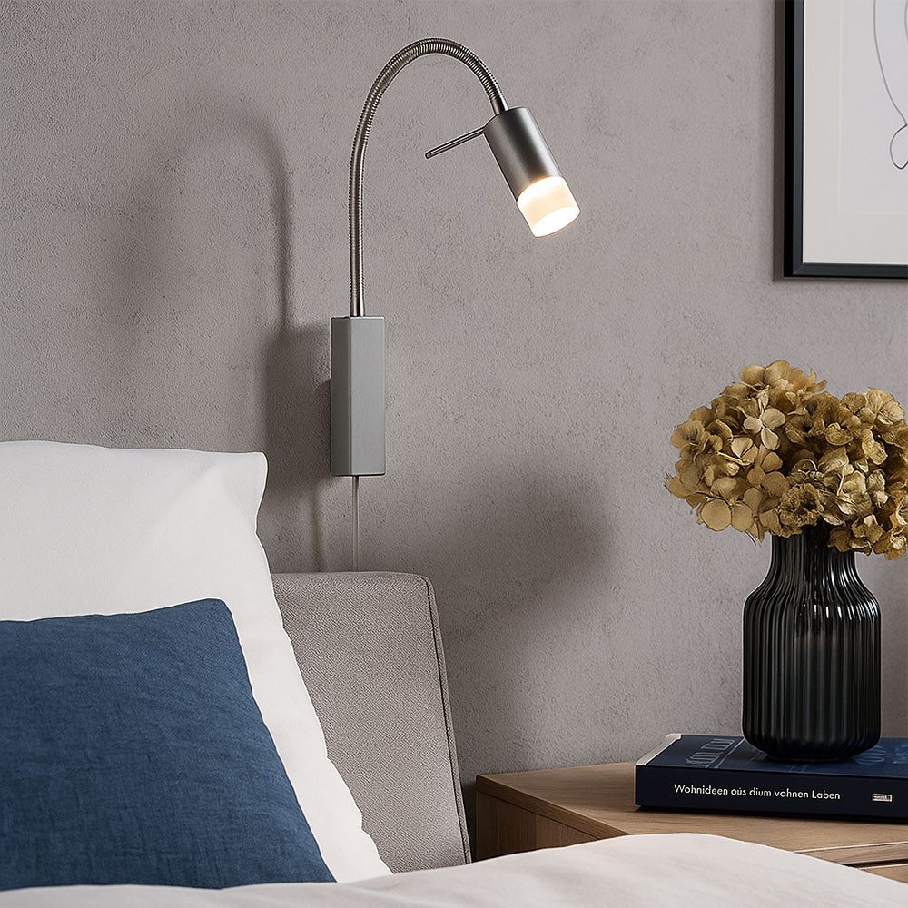 FISCHER & HONSEL LED Wandleuchte, LED-Leuchtmittel fest verbaut, Warmweiß, Wandlampe Bettleuchte Schlafzimmerlampe LED Leseleuchte flexibel 40 cm