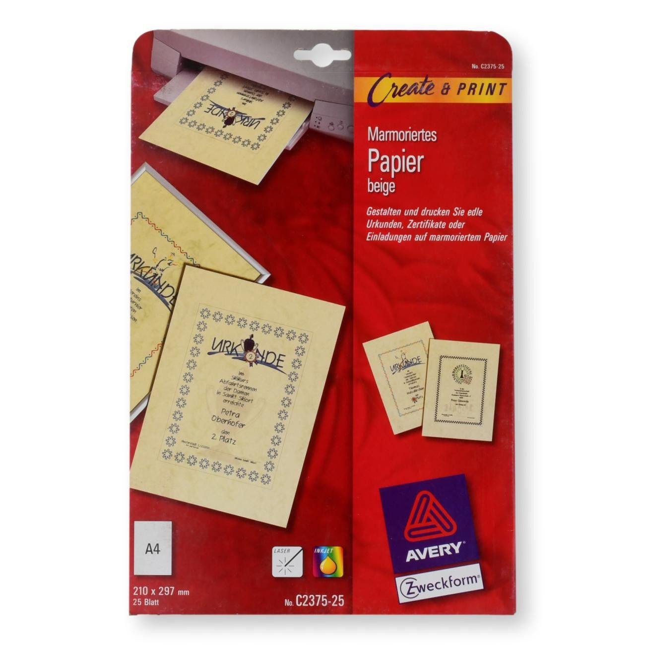 Avery Zweckform Druckerpapier Marmoriertes Papier beige A4