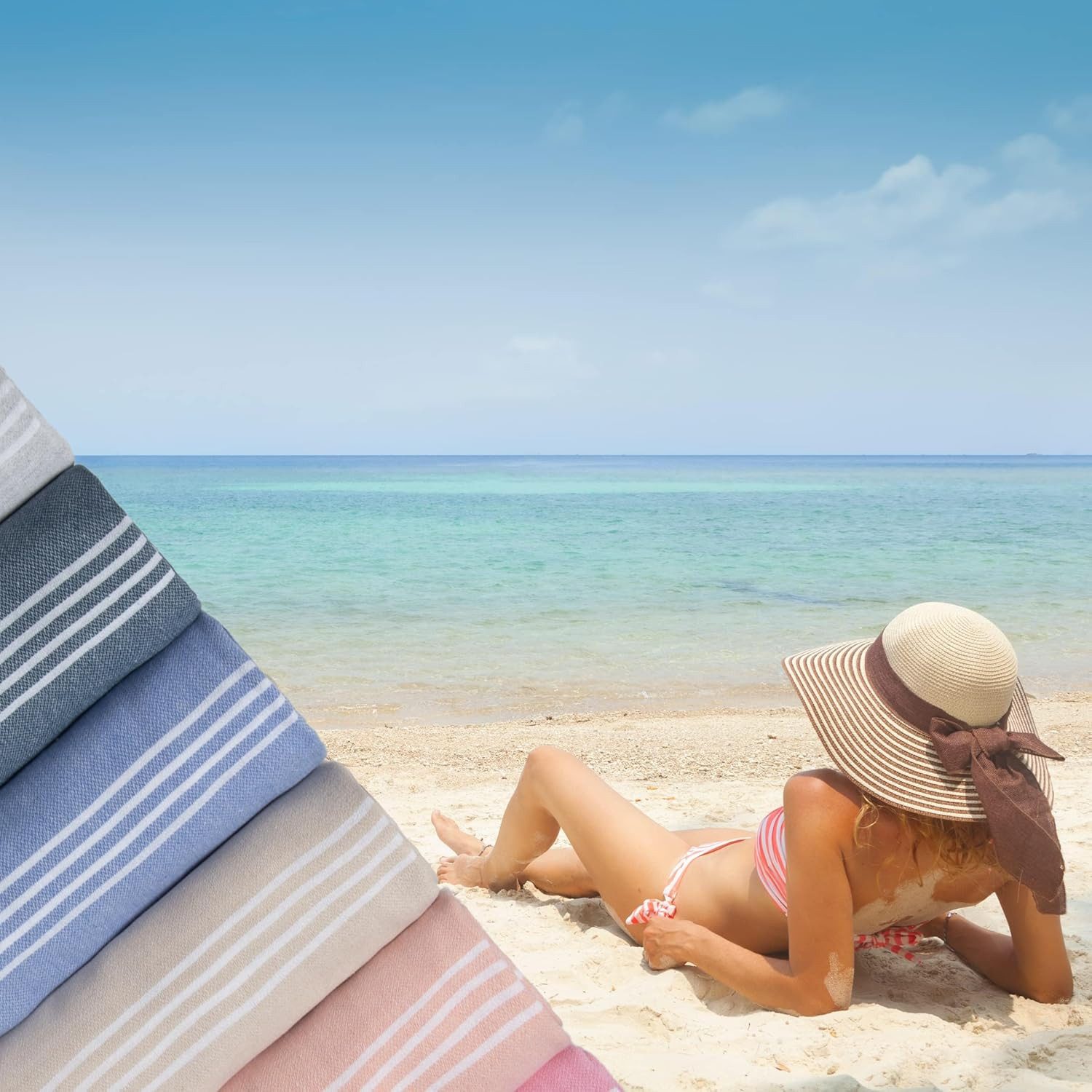 livessa Strandtuch Baumwolle Strandtuch - Saunatuch - Turkish Hamamtuch - Badetuch, Baumwolle, 100 % Baumwolle - 100x200 cm – Bild 5 von 5