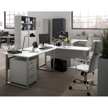 Lomadox Schreibtisch META-80, Büro Tisch Arbeitstisch hell grau Metallgestell 160x73,2x65 cm
