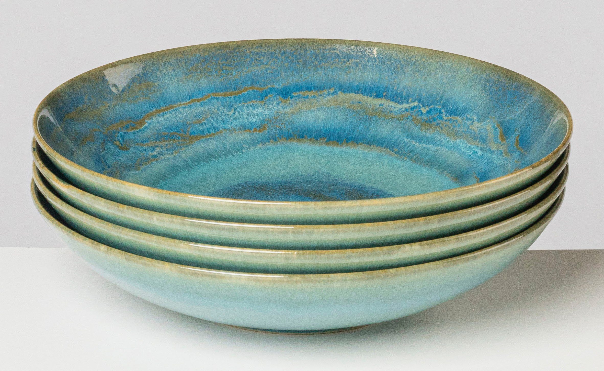 Gipfelstück Suppenteller Teller Set, Tiefer See, (4 St), Scandi-Style, glänzende Reaktivglasur, jedes Stück ein Unikat