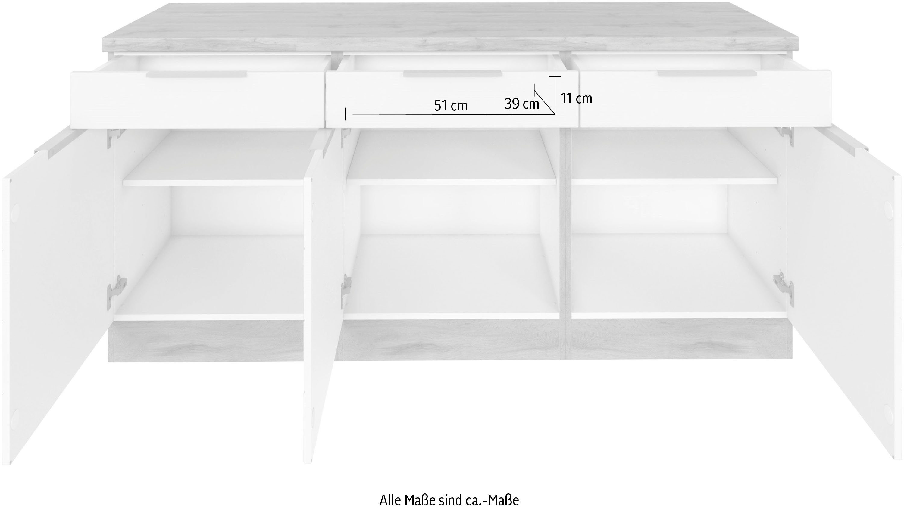 graphit Luhe 180 breit, MDF-Fronten MÖBEL Matt/grafit cm Unterschrank waagerechter mit grau für Stauraum, HELD viel | Lisene