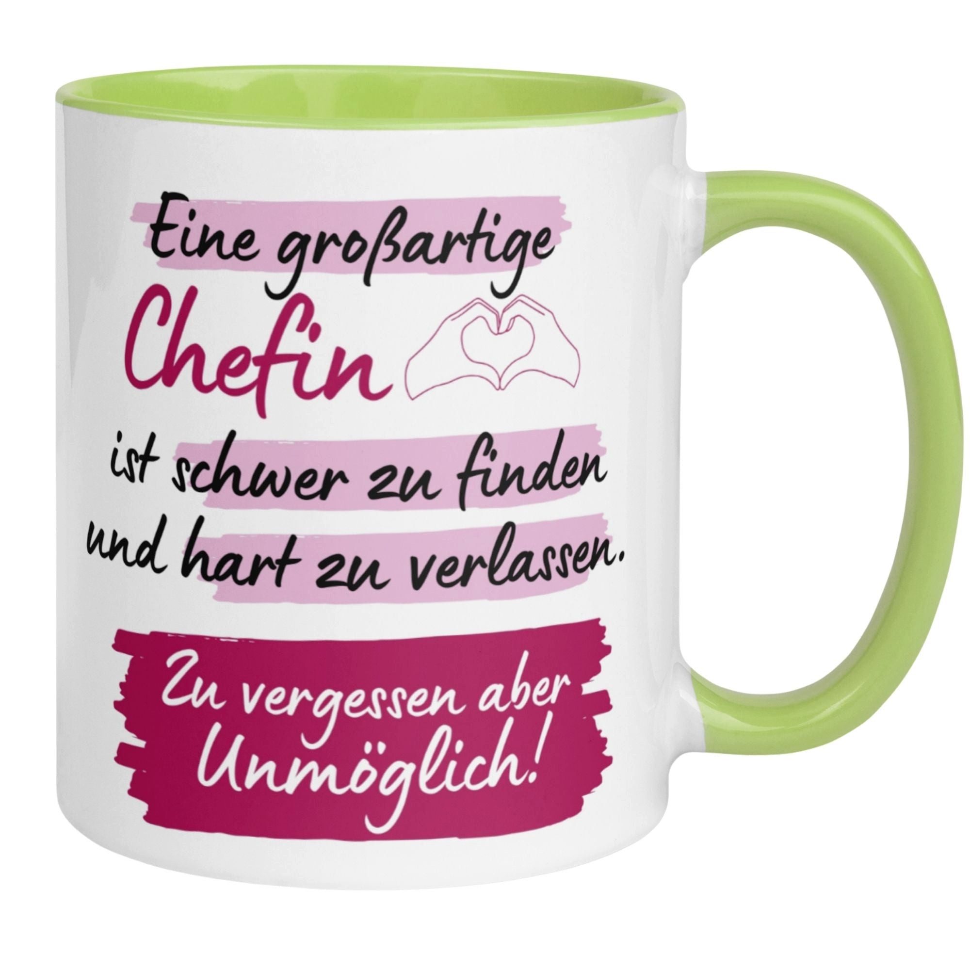 Momentals Tasse Chefin – „Schwer zu finden unmöglich zu vergessen“ – Abschiedsgeschenk, Beidseitiger Druck · Links- & Rechtshänder · Spülmaschinenfest