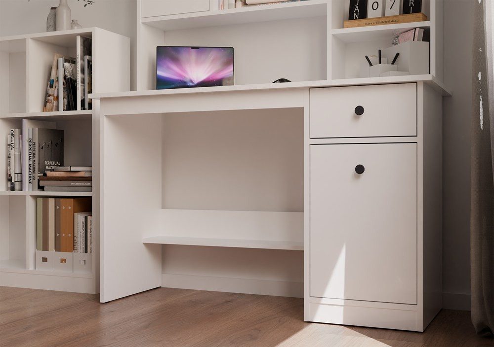 Raumhirsch Furniture Schreibtisch Computertisch, Bürotisch, Lerntisch, Arbeitstisch (Maße 120 x 45 x 75 (H) cm, Schublade, Schrank), Rollenführungen, Ergonomisches Design