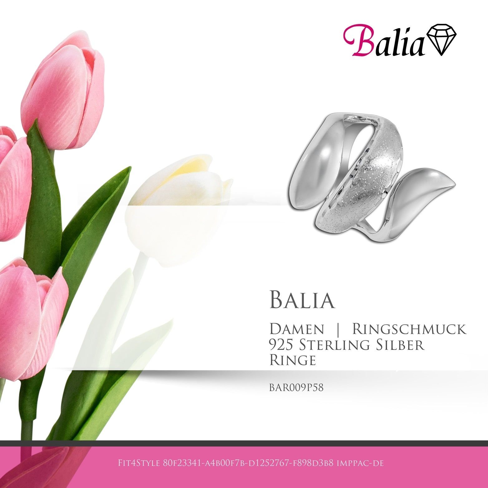 58 Balia Silberring Silber Fingerring 925 für (Schlange) diamantierter Damen 925 (Fingerring), Ring mit (18,5), Silber Größe Sterling Balia