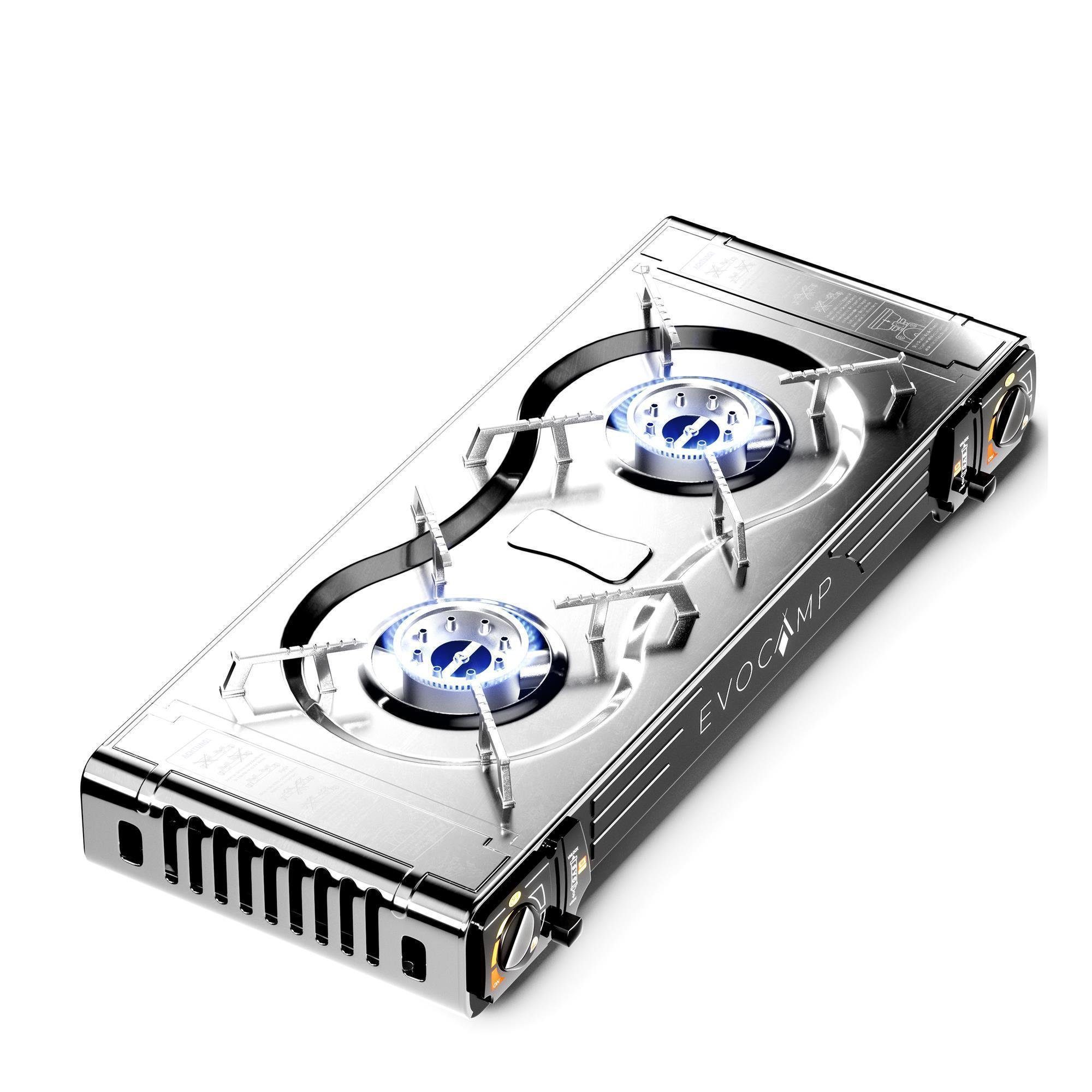 EVOCAMP Gaskocher 2-flammig mit Piezozündung - für Gaskartuschen MSF-1a 227g, (ohne Kartuschen, Campingkocher für Gas - Campinggaskocher - Camping Herd), 2,5 kW x 2