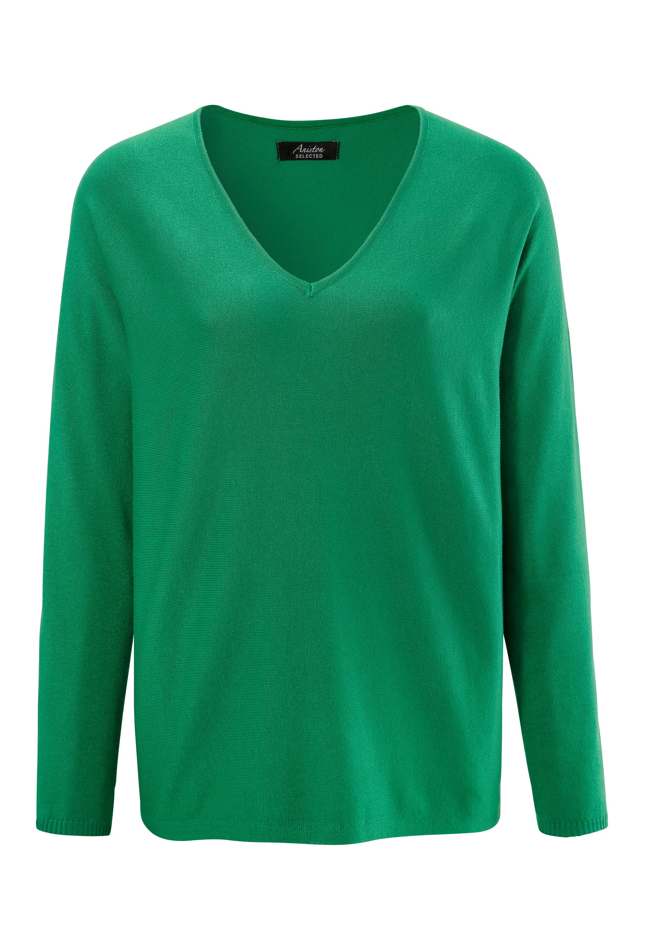 im Oversize-Look V-Ausschnitt-Pullover grün Aniston SELECTED