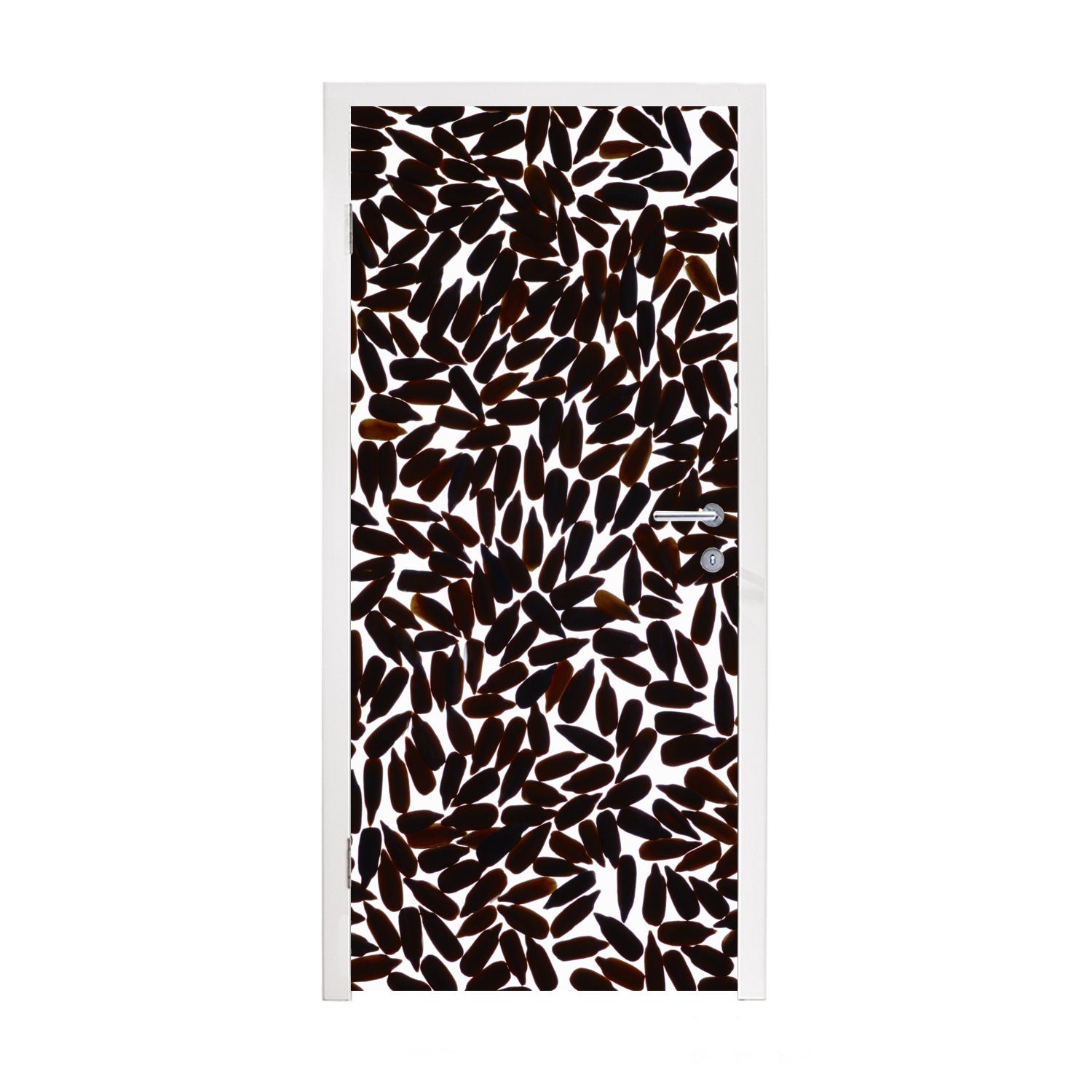 MuchoWow Türtapete Schwarze Sonnenblumenkern-Silhouetten, Matt, bedruckt, (1 St), Fototapete für Tür, Türaufkleber, 75x205 cm
