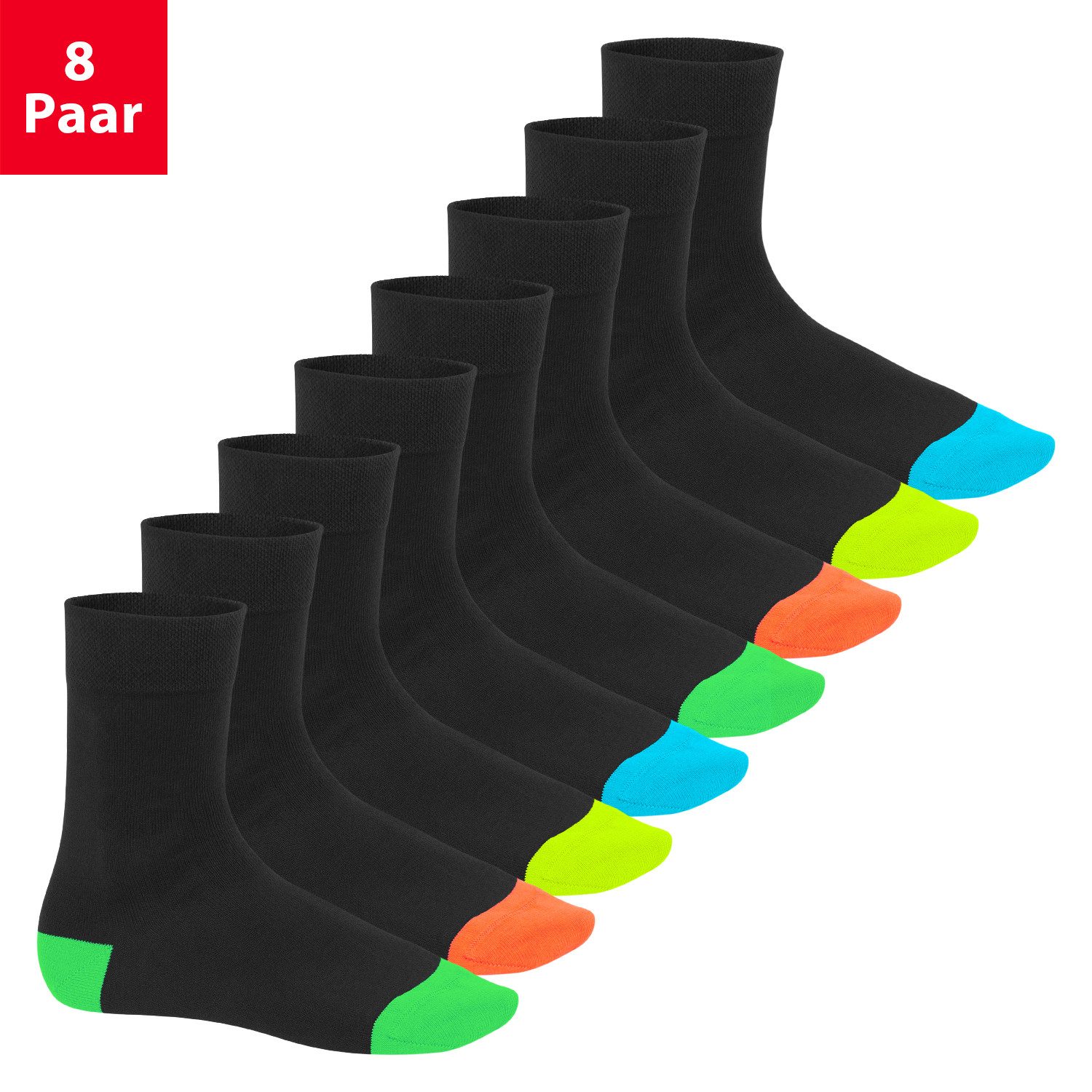 Basicsocken Herren & Damen Baumwollsocken (8 Paar) Socken im Neon Look