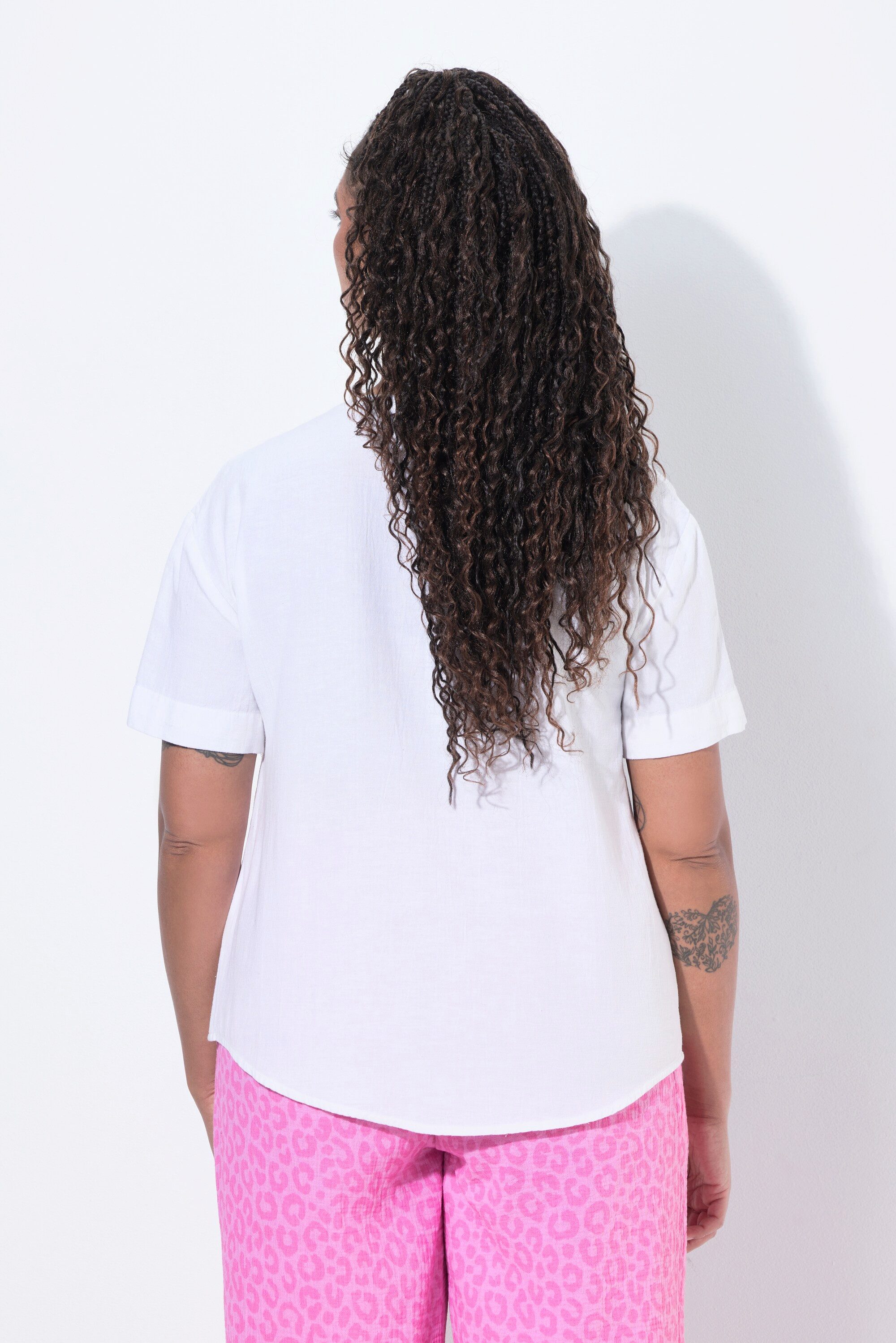 Angel of Style Longbluse Bluse A-Linie Leinenoptik Halbarm