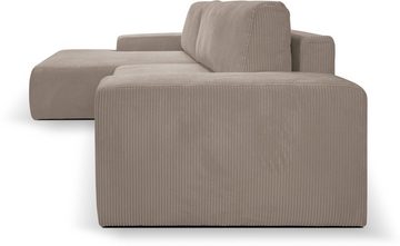 WERK2 Ecksofa Hugo-L L-Form, Design Ecksofa in Cord mit Schlaffunktion & Bettkasten