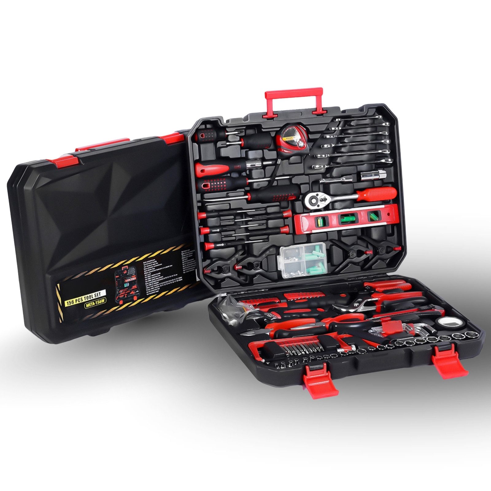 Kraftline Werkzeugset gefüllter Werkzeugkasten Toolbox, Universal Werkzeuge Werkzeug-Set, (Werkzeugkoffer, Steckschlüssel, Bits, Verlängerungen & Ratschenschlüssel), Steckschlüssel, Bits, Verlängerungen & Ratschenschlüssel