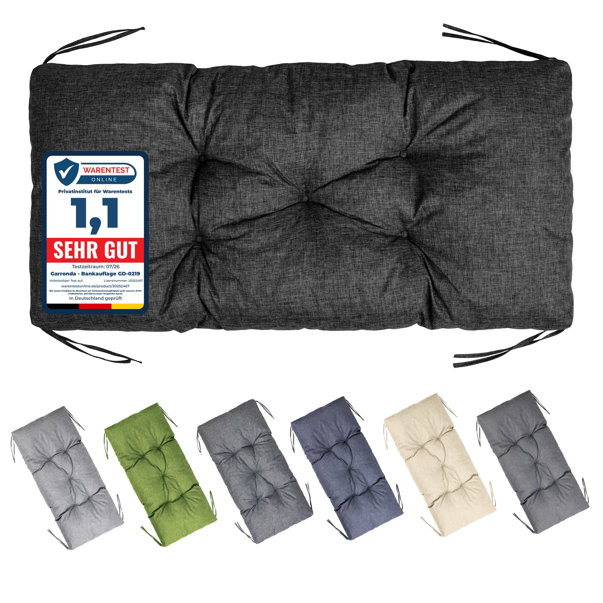Garronda Bankauflage 100-180 cm, ca. 10 cm dick, Sitzkissen Outdoor GD-0219, (1 St), Hypoallergen, UV-beständig, Wasserbeständig