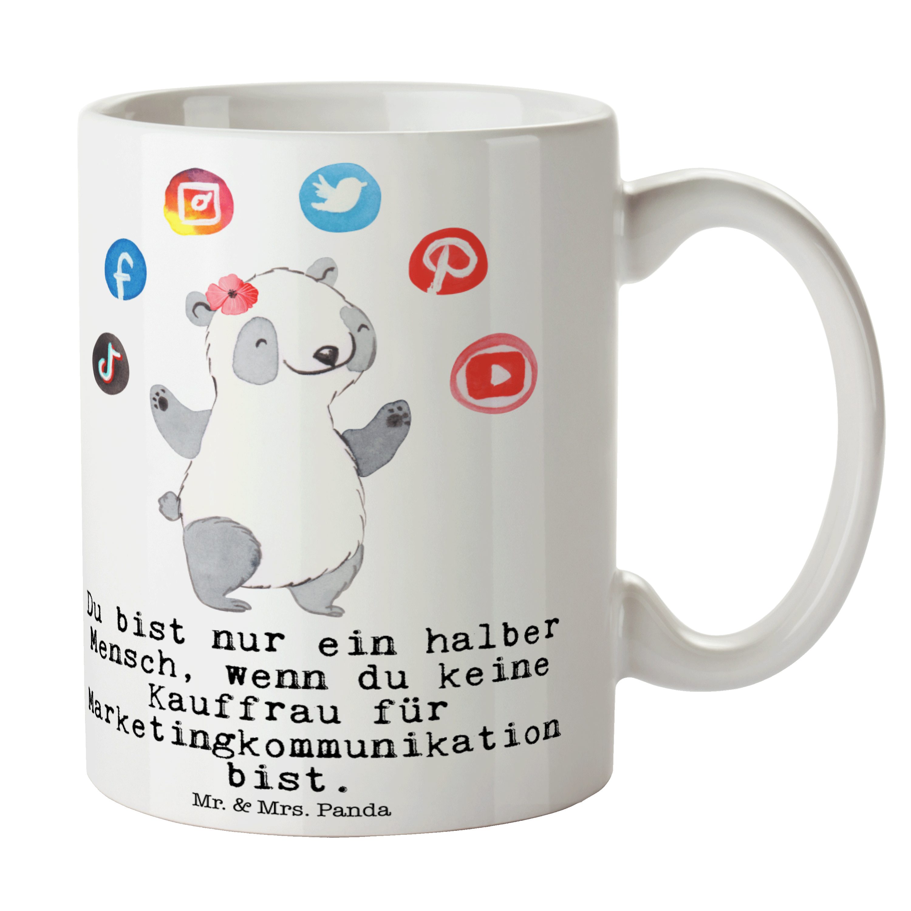 Mr. & Mrs. Panda Tasse Kauffrau für Marketingkommunikation mit Herz - Weiß - Geschenk, Danke, Keramik