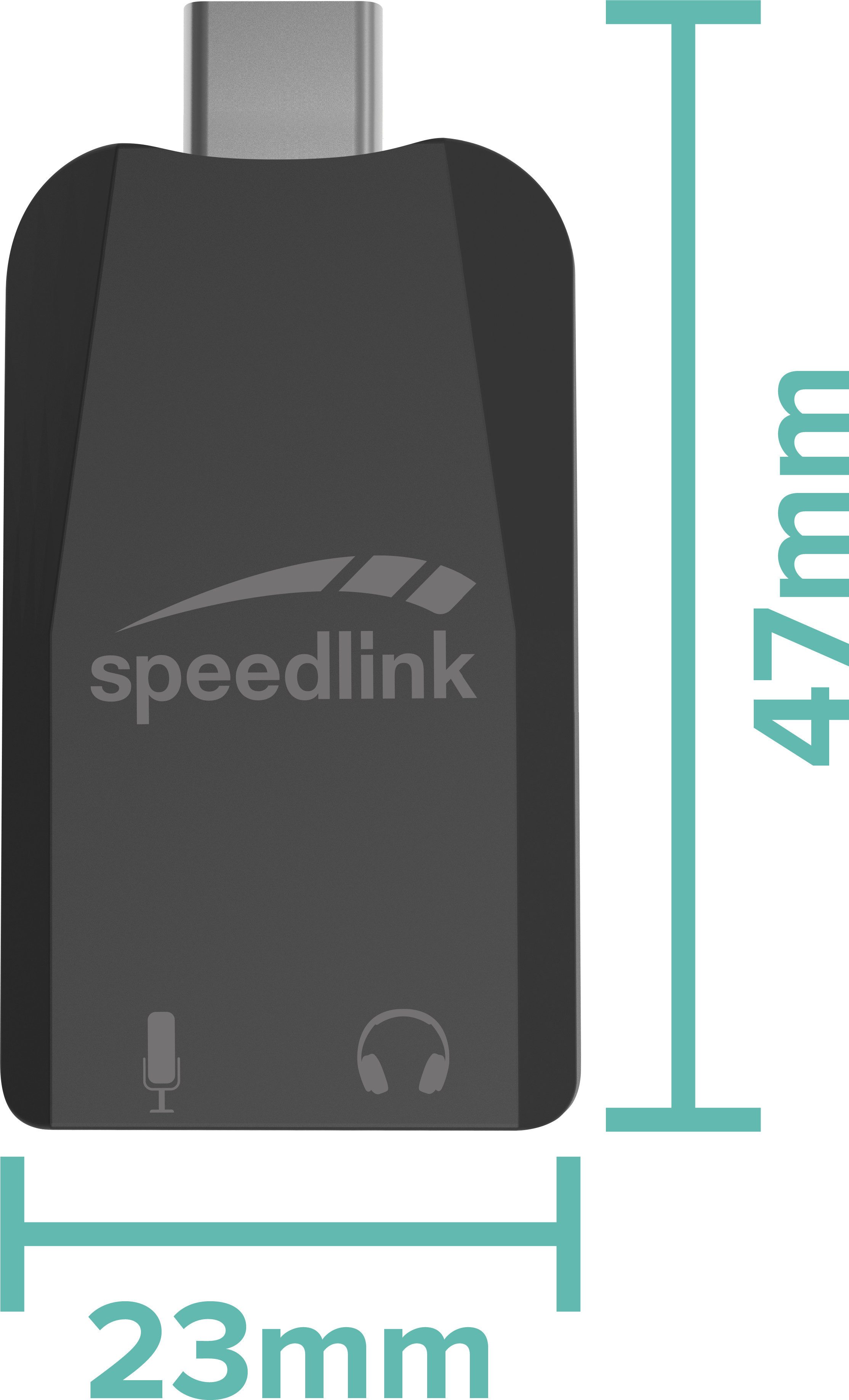 Speedlink VIGO schwarze USB-C Soundkarte, Kopfhörer & Mikrofon-Adapter, Plug & Play