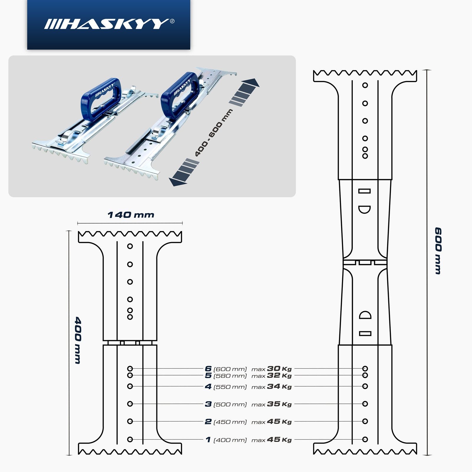 HASKYY Plattenheber Plattenheber Terrassenplattenheber 400–600 mm verstellbar 45kg, -] – Bild 3 von 5