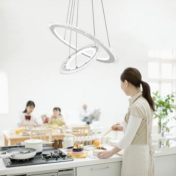 UISEBRT LED Pendelleuchte Hängeleuchte Modern Kristall Kronleuchter Hängelampe Höhenverstellbar, 2/3 Ring Deckenlampe Acryl Leuchte für Wohnzimmer