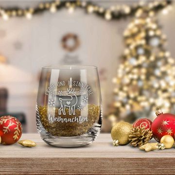 GRAVURZEILE Teelichthalter aus Glas mit Gravur von Leonardo - Frohe und besinnliche Weihnachten (Weihnachtsdeko), Geschenke für Frauen und Männer zu Weihnachten Nikolaus und Wichtel
